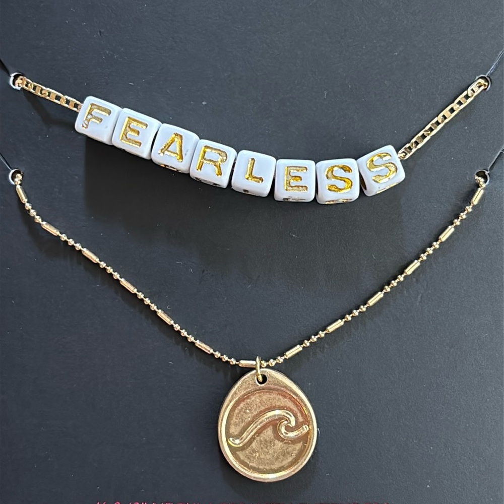 Fearless Wave Layered Necklace Set 2 Piece Gold Tone NWT